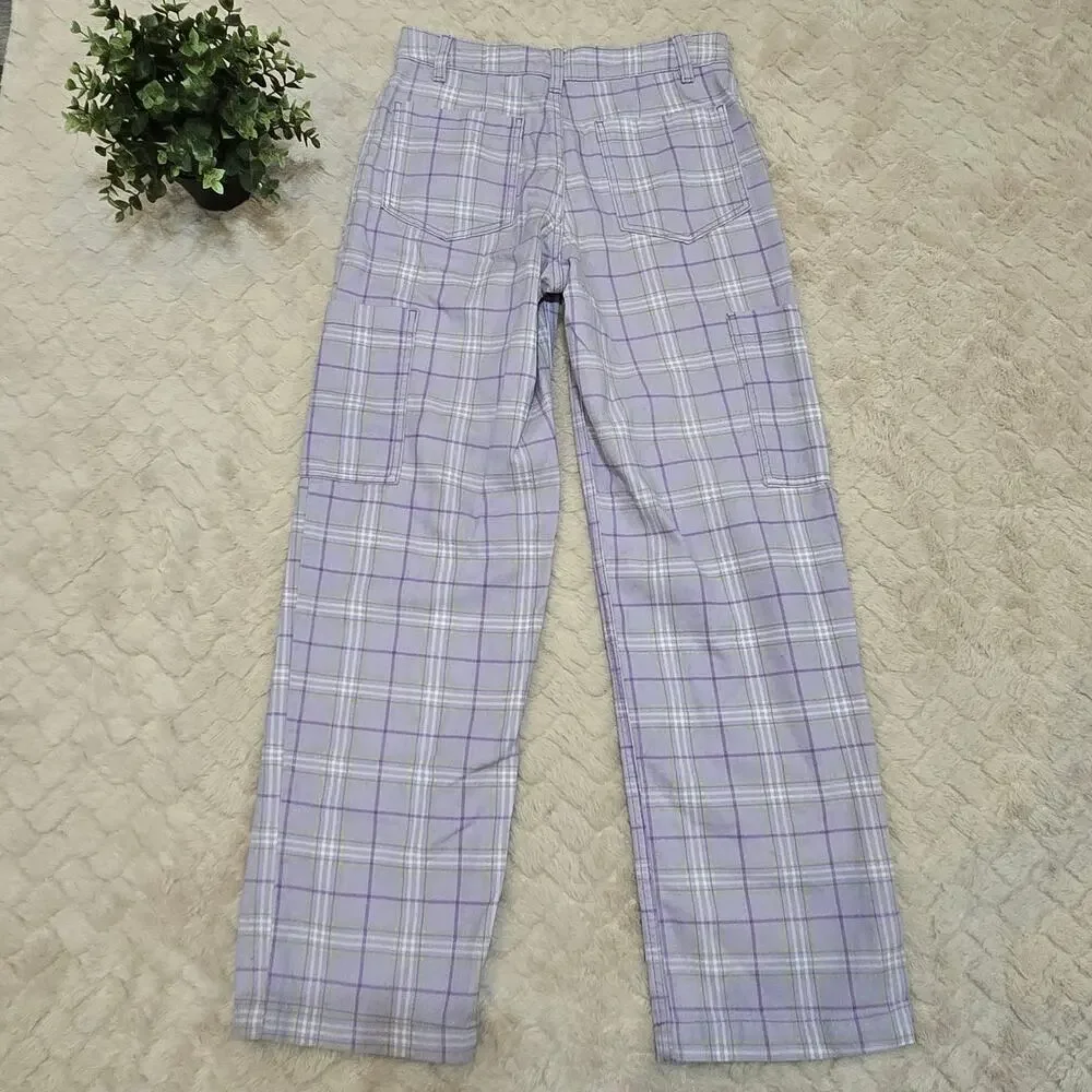 H&M Divided Purple Plaid Cargo Cotton Pants, Size 2